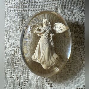 Estate Smooth, Translucent Weight with Cream Angel Sculpture Paperweight